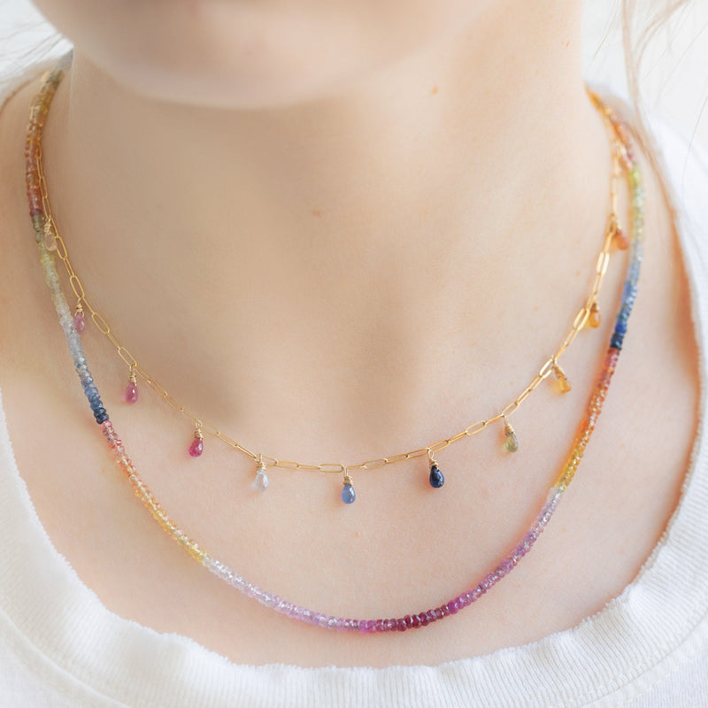 The Rainbow Sapphire Briolette Necklace | Gold Filled