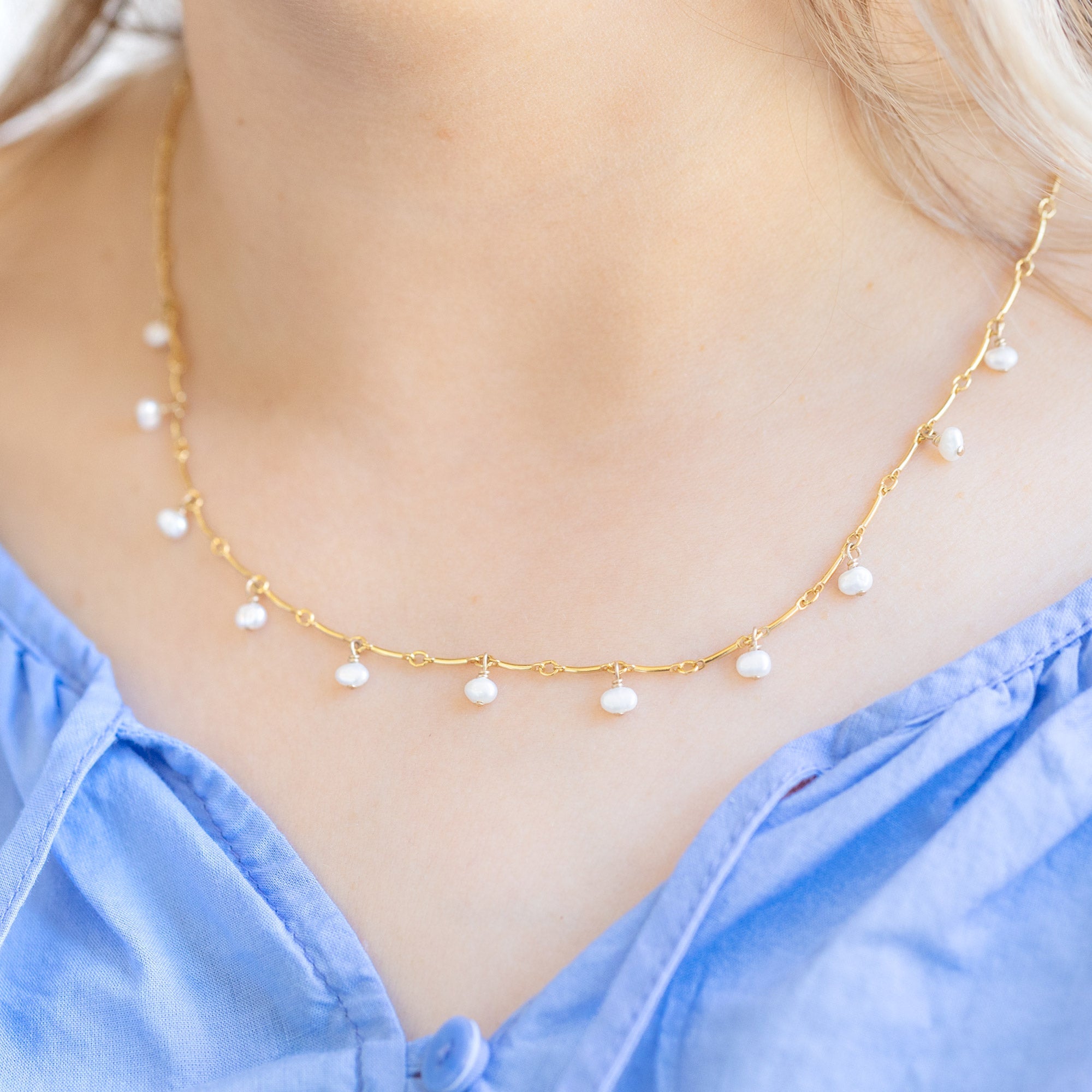 The Pearl Party Station Necklace | Yellow Gold Filled