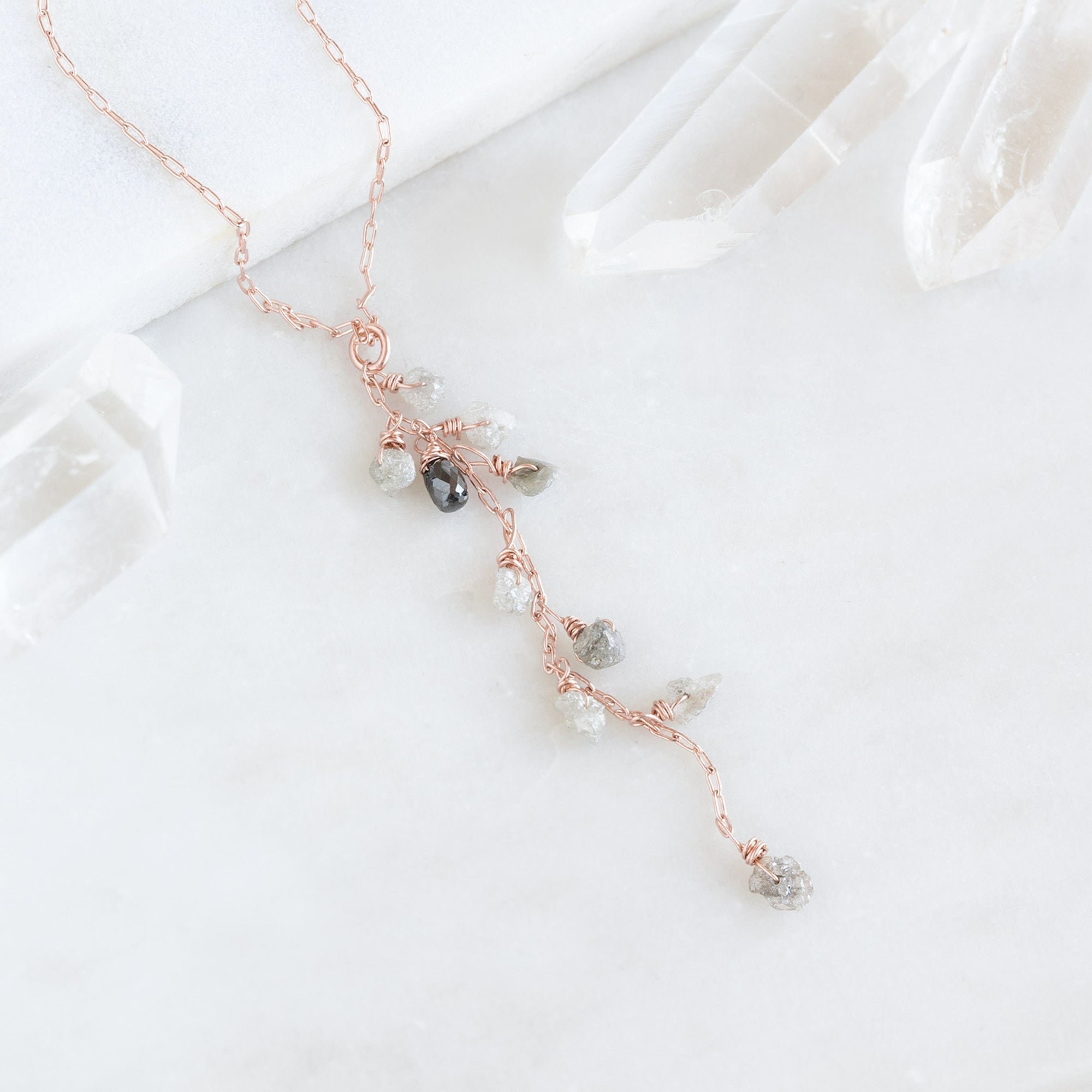 The Rough Grey Diamond Cascade Necklace | Gold Filled