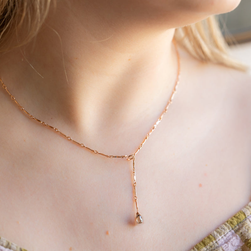 The Bar Chain Briolette Champagne Diamond Lariat Necklace | Gold Filled