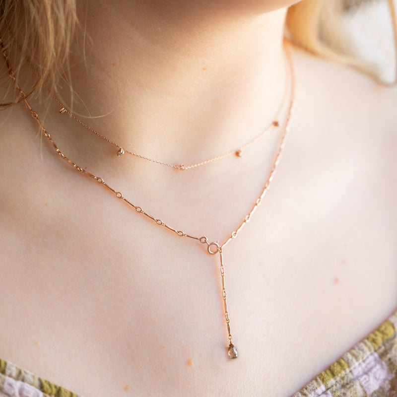 The Bar Chain Briolette Champagne Diamond Lariat Necklace | Gold Filled