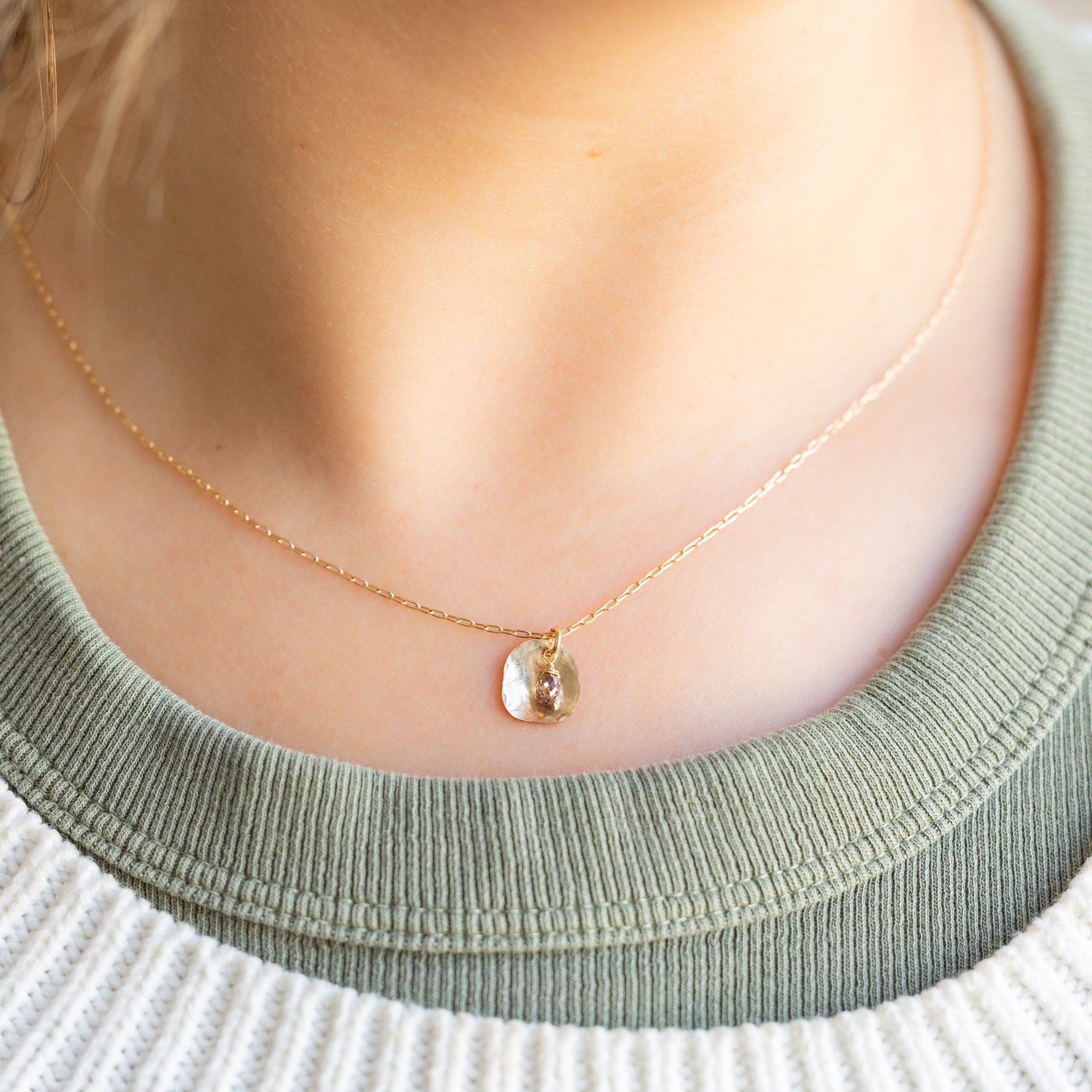 The Champagne Diamond Petal Necklace | Rose Gold Filled