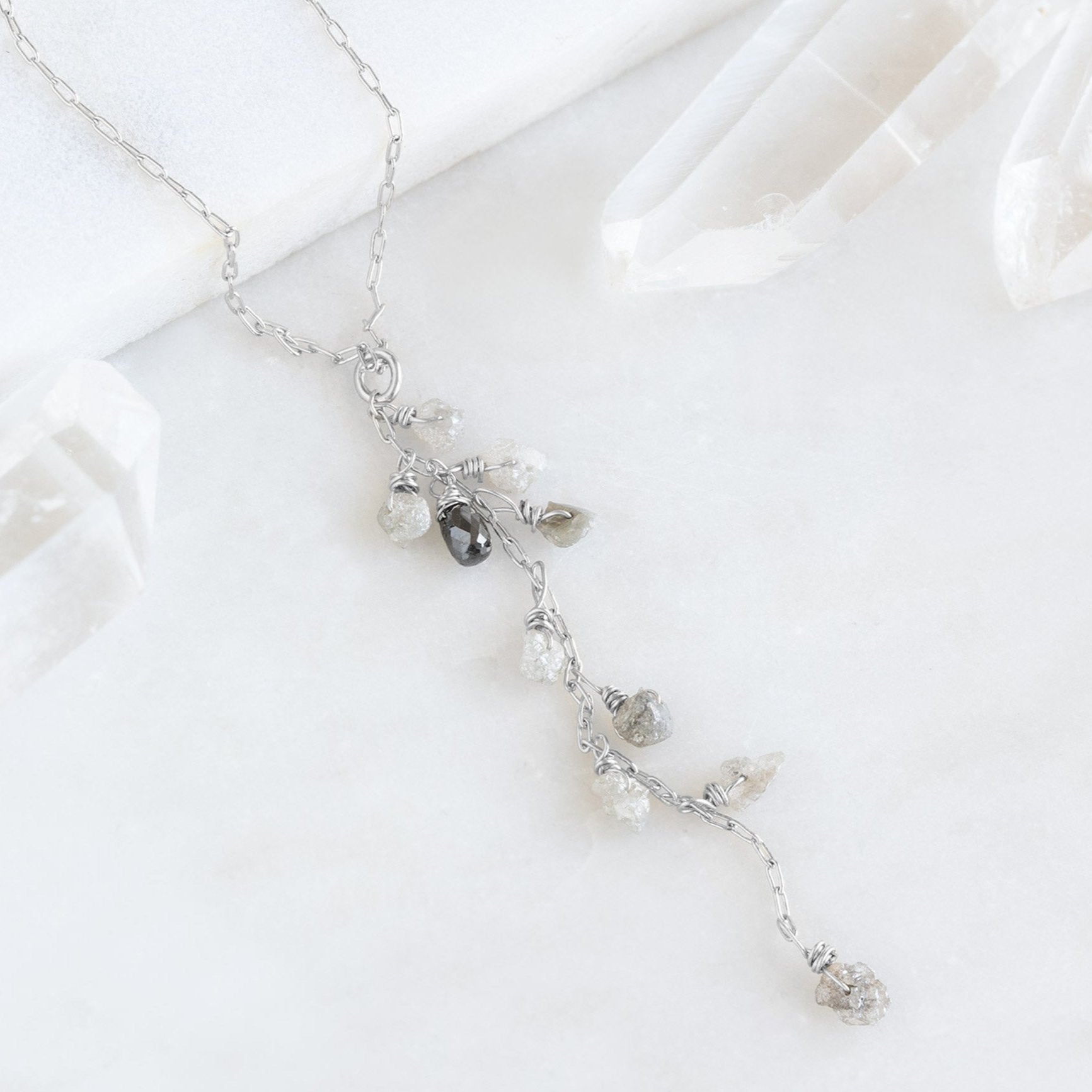 The Rough Grey Diamond Cascade Necklace | Sterling Silver