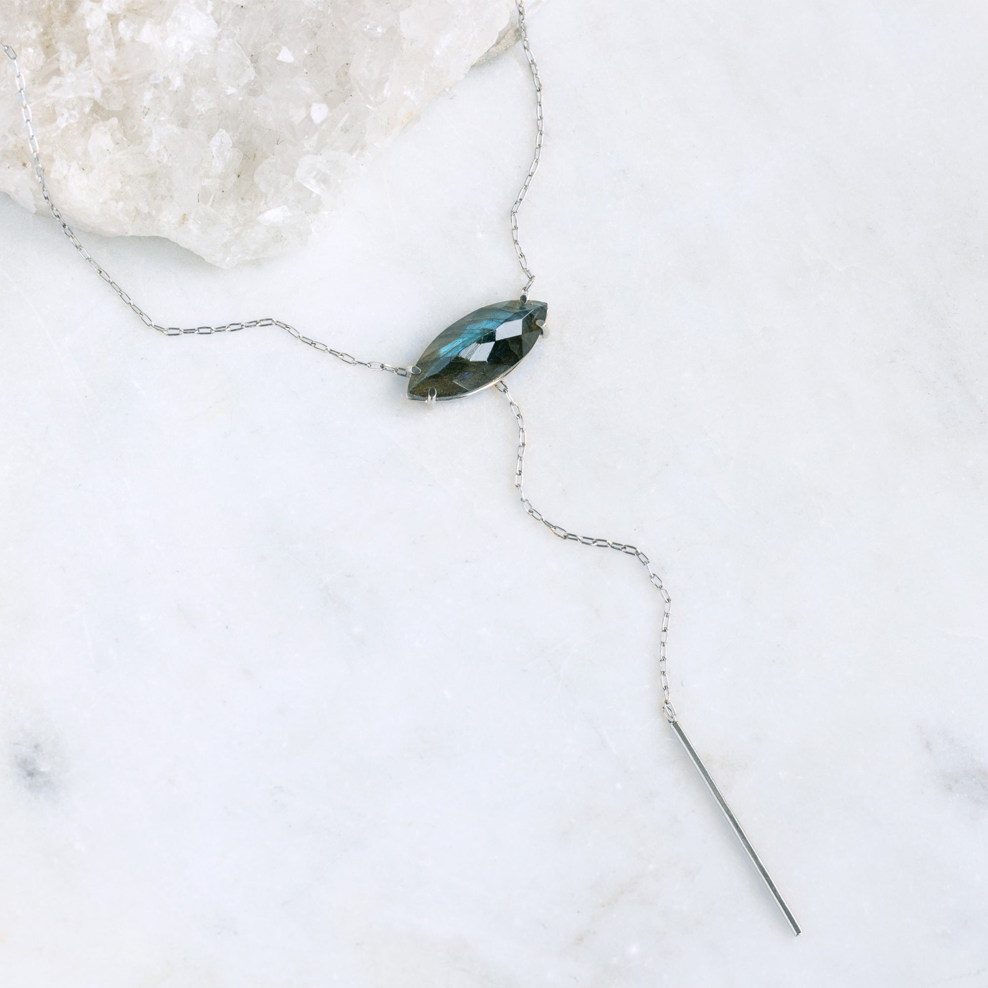 The Labradorite Marquise Lariat Necklace | Sterling Silver