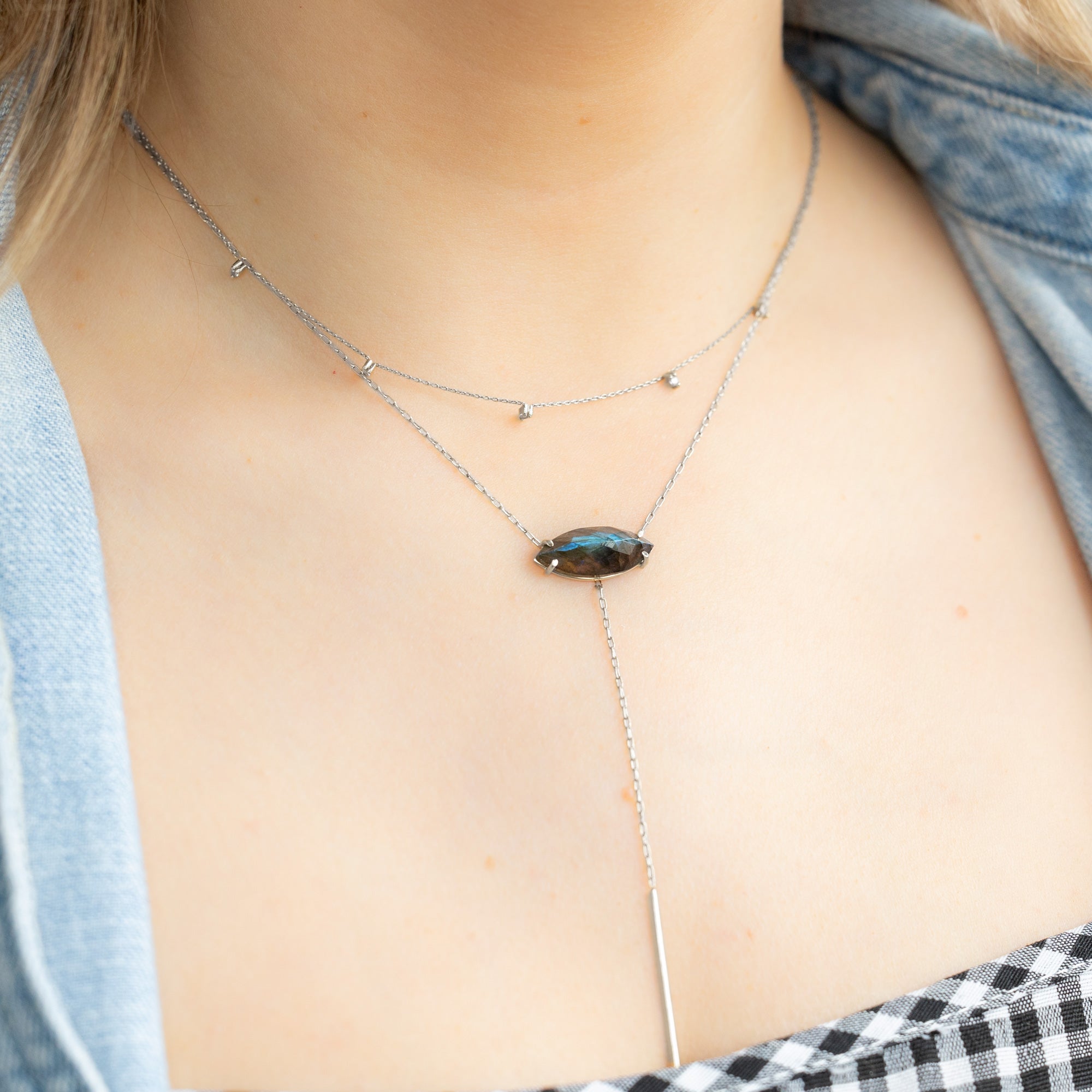 The Labradorite Marquise Lariat Necklace | Sterling Silver