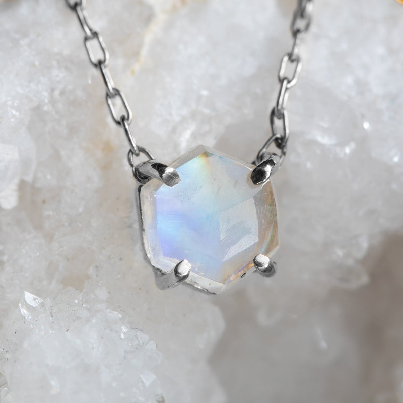 The Hexagon Moonstone Necklace | Sterling Silver