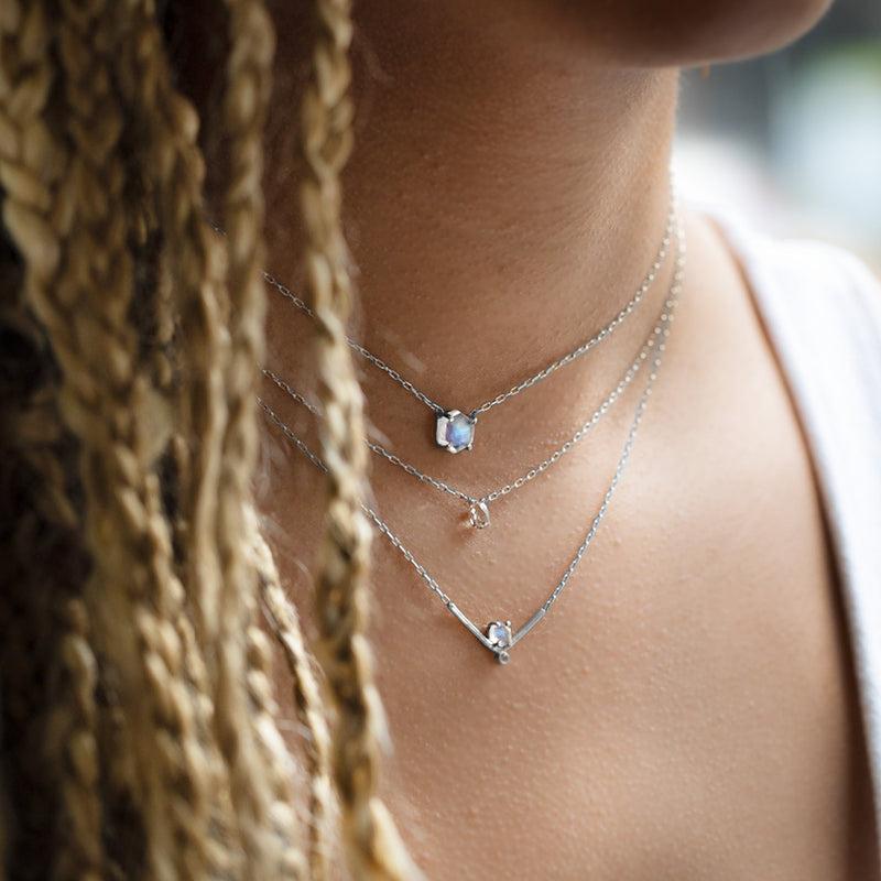 The Hexagon Moonstone Necklace | Sterling Silver