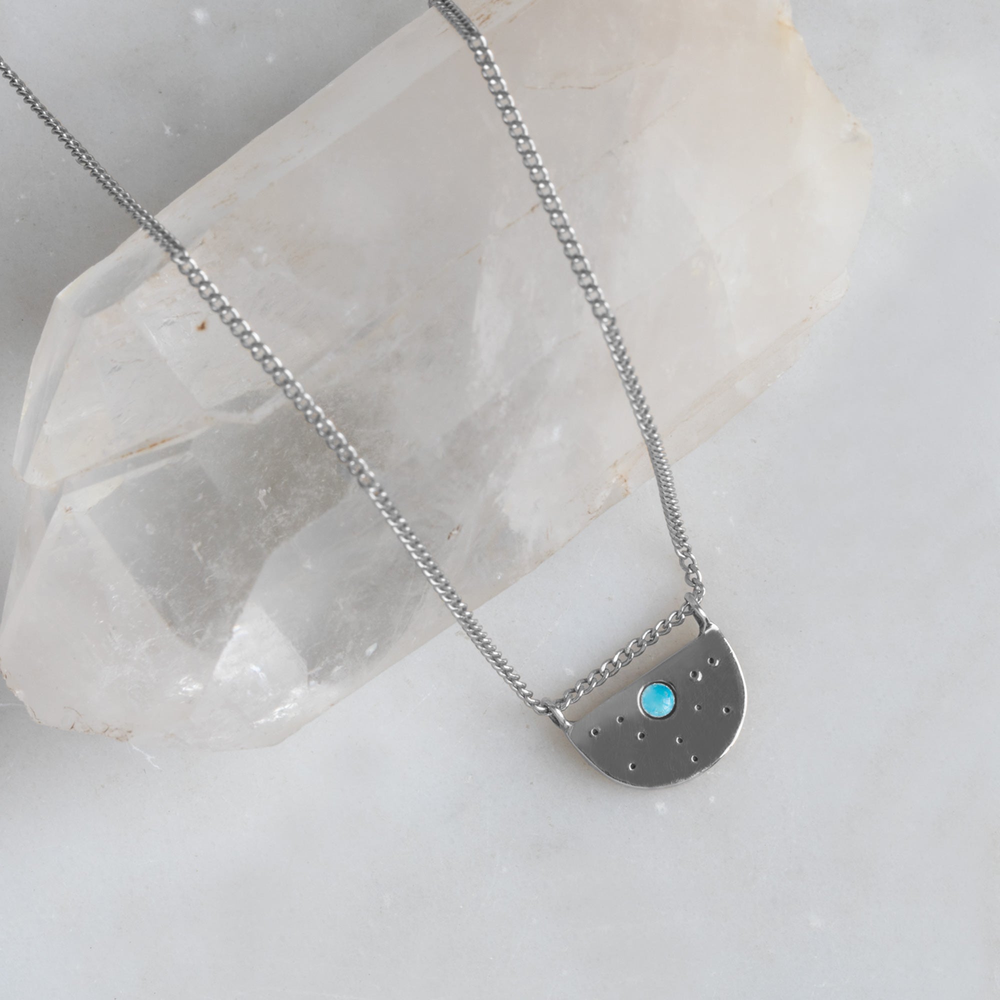 The Turquoise Half Moon Stardust Necklace | Sterling Silver