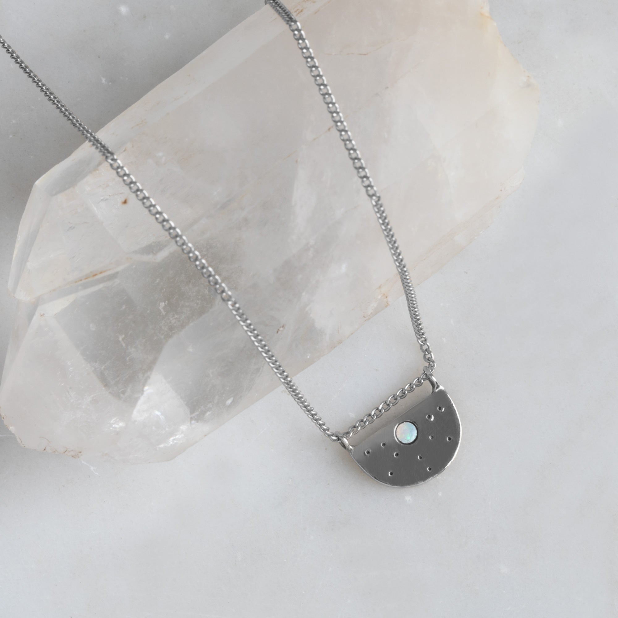 The Opal Half Moon Stardust Necklace | Sterling Silver