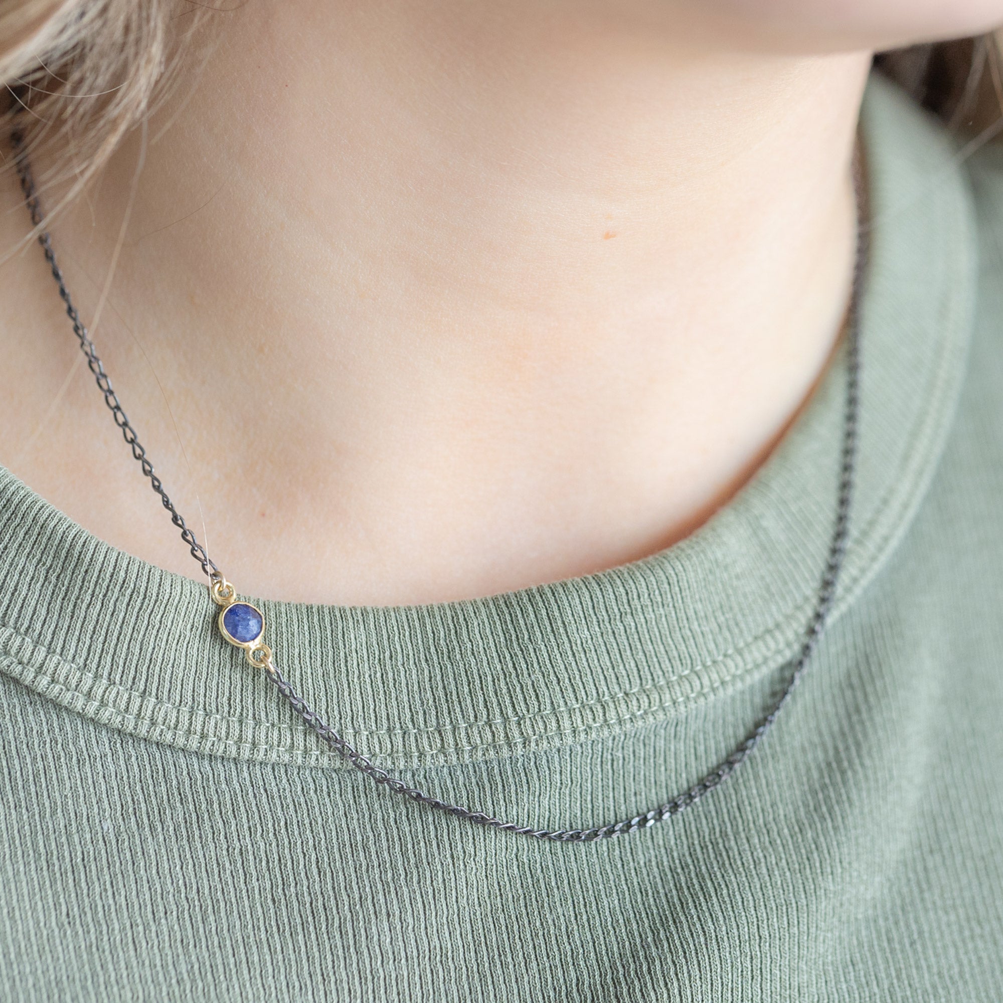 The Asymmetrical Blue Sapphire Necklace | Sterling Silver