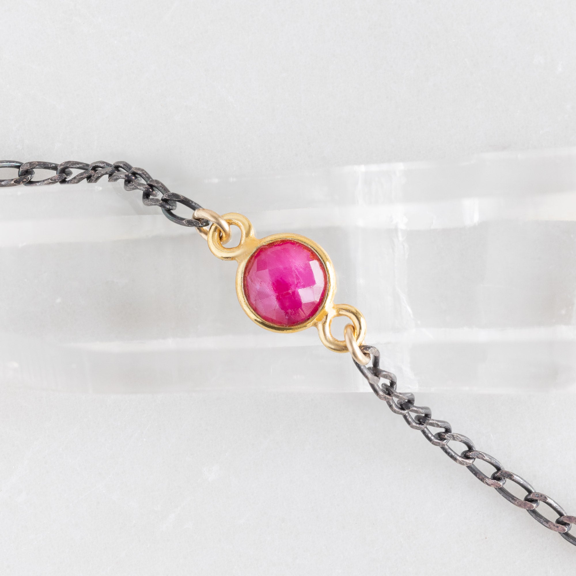 The Asymmetrical Ruby Gemstone Necklace | Sterling Silver