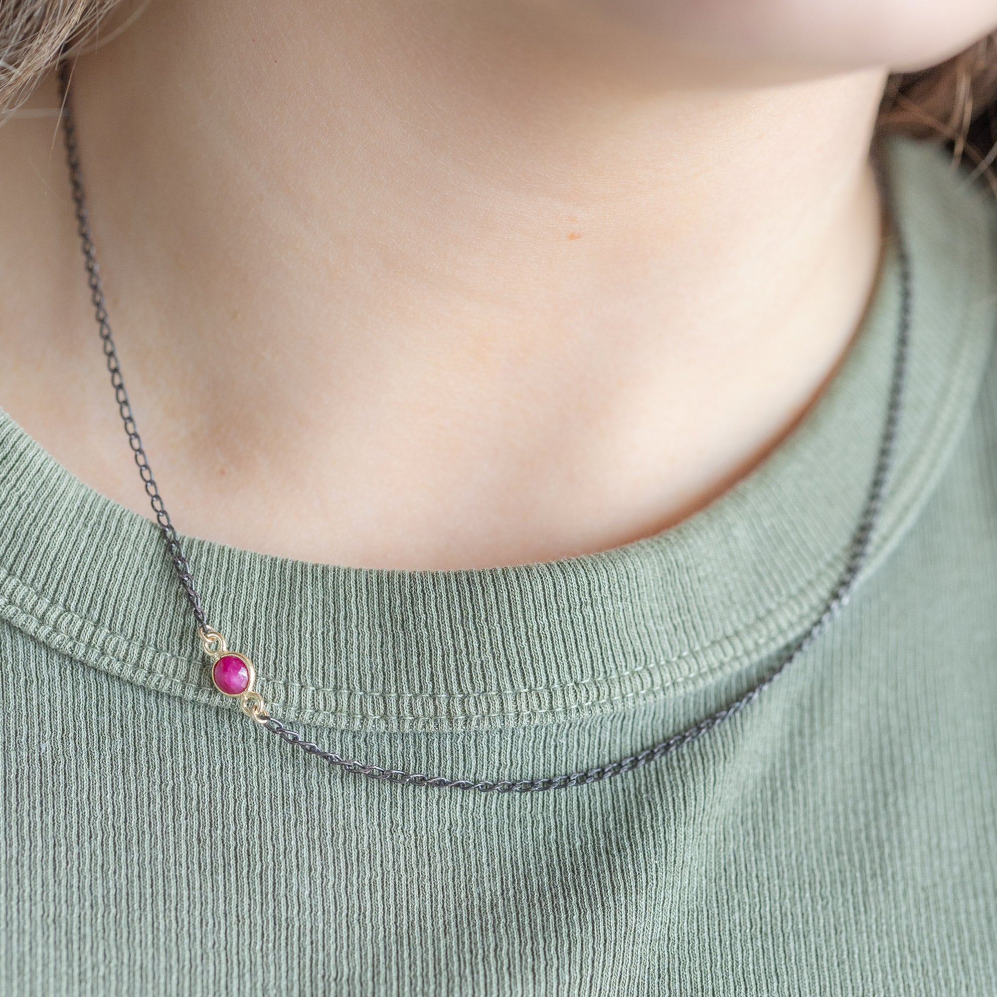 The Asymmetrical Ruby Gemstone Necklace | Sterling Silver