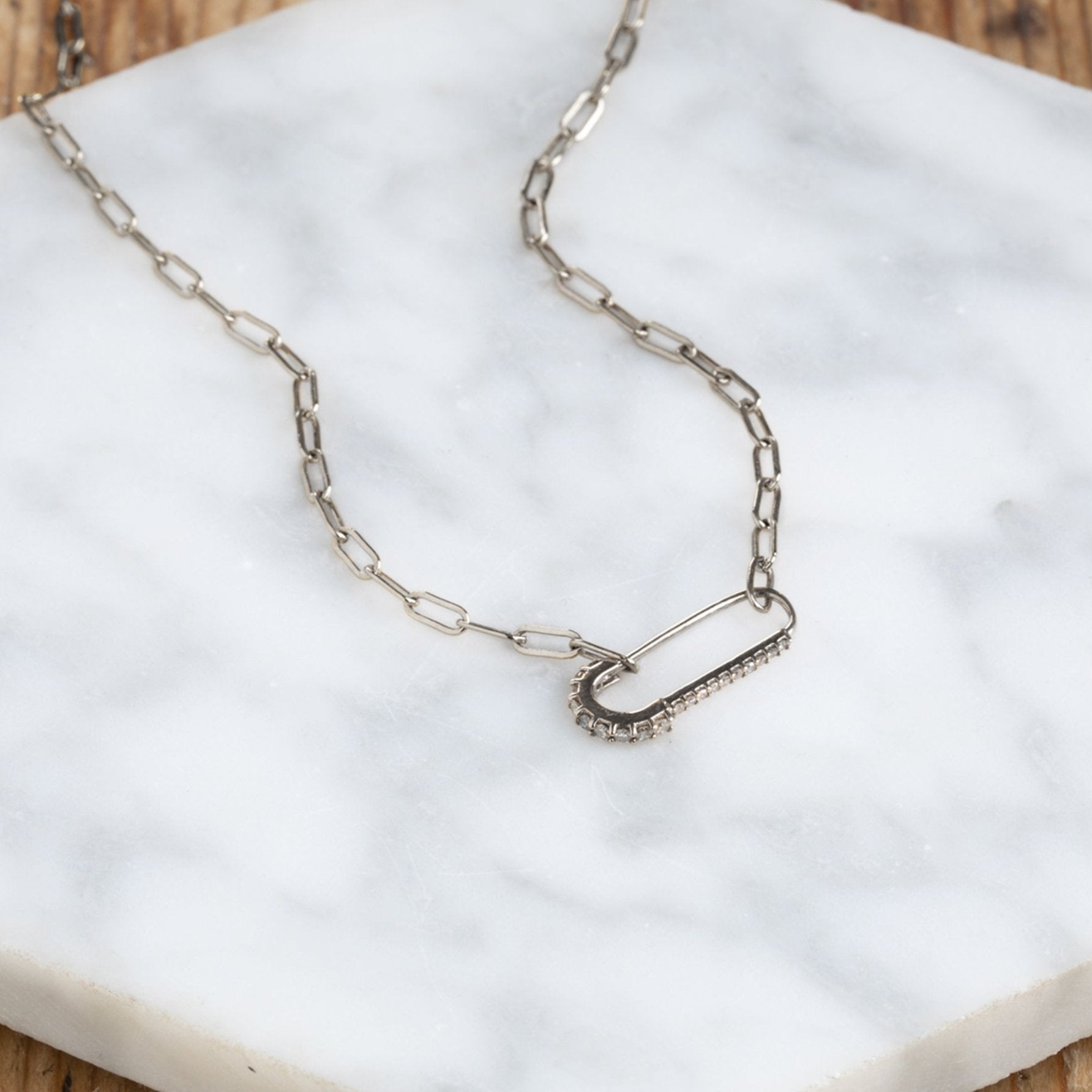 The White Diamond Pavé Pin Necklace | Sterling Silver