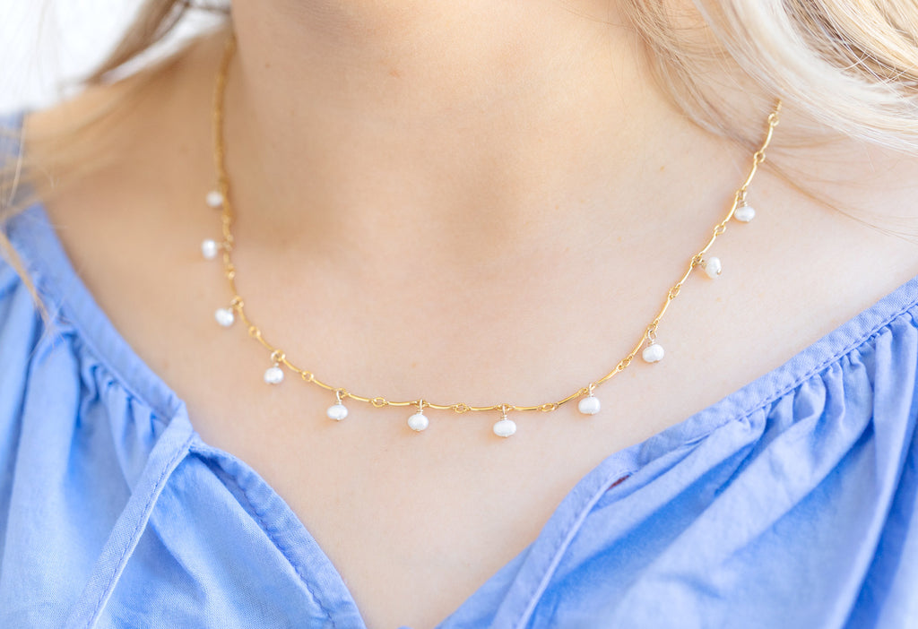 Pearl Party Station Necklace on Model