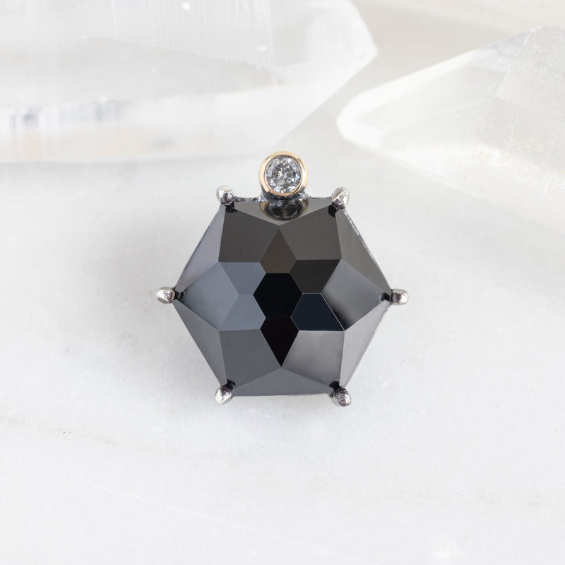 The Onyx & Diamond Tie Tac | Oxidized Sterling Silver