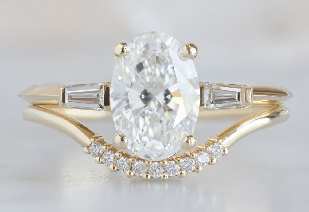 The Ash Ring with a 1.09ct Oval-Cut Lab Grown Diamond with Pavé Diamond Arc Stacking Band