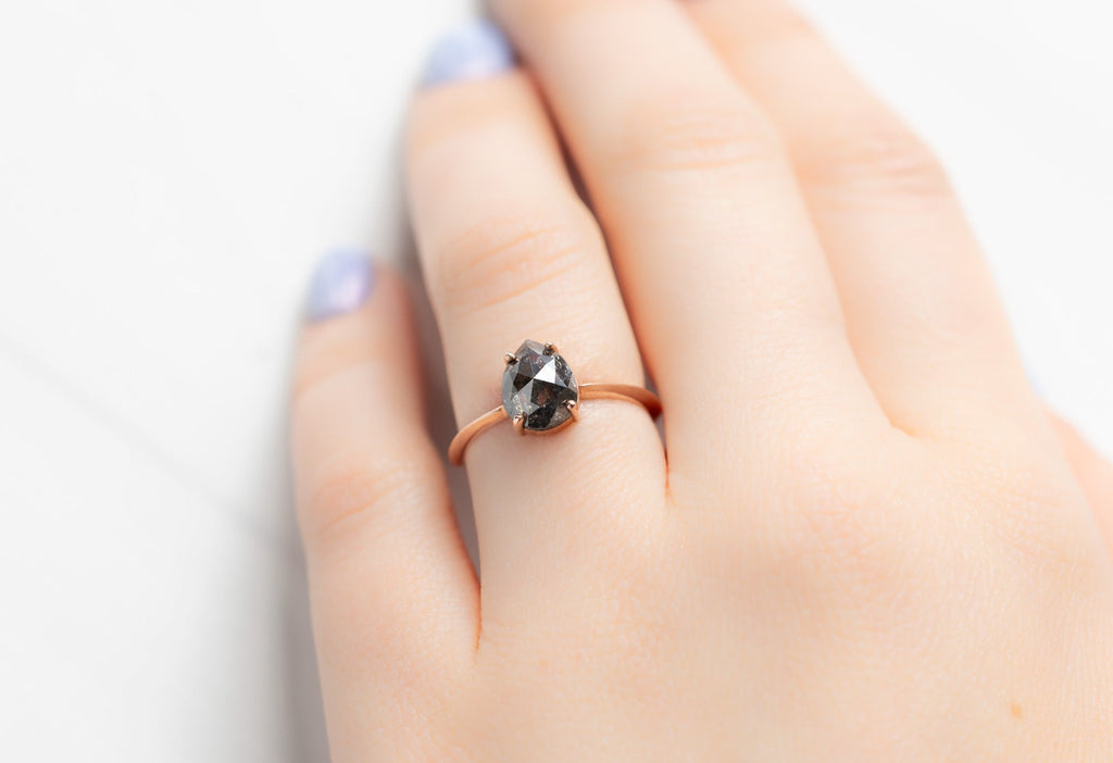 The Bryn Ring with a Rose-Cut Black Diamond on Model