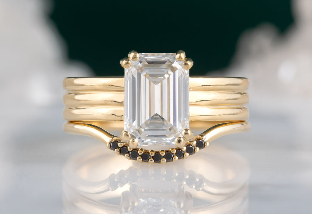 The Bryn Ring with an Emerald-Cut Lab Grown Diamond with Black Pavé Diamond Stacking Band