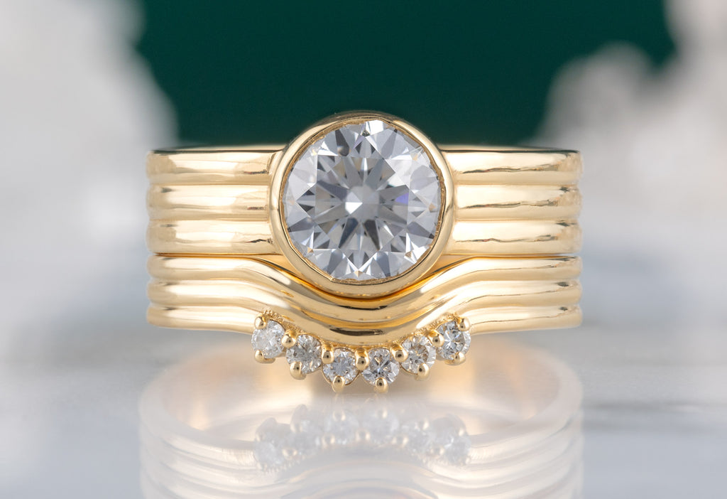 The Hazel Ring with a Lab Grown Round-Cut Diamond with 18k Yellow Gold Pavé Arc Stacking Band