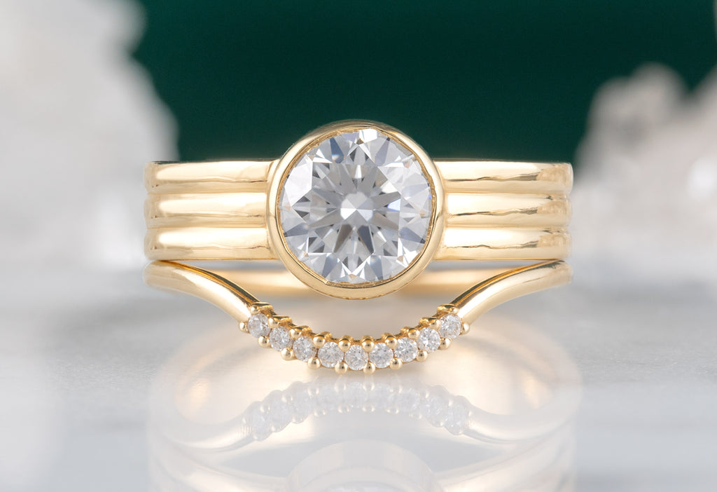 The Hazel Ring with a Lab Grown Round-Cut Diamond with Pavé Arc Stacking Band