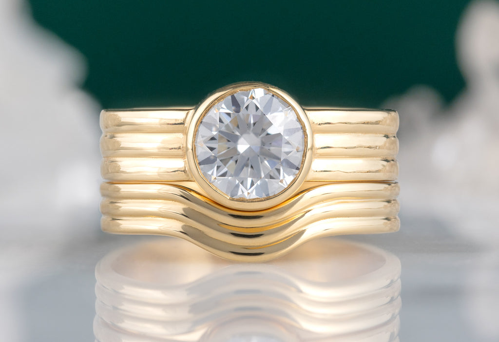 The Hazel Ring with a Lab Grown Round-Cut Diamond with 18k Yellow Gold Arc Stacking Band