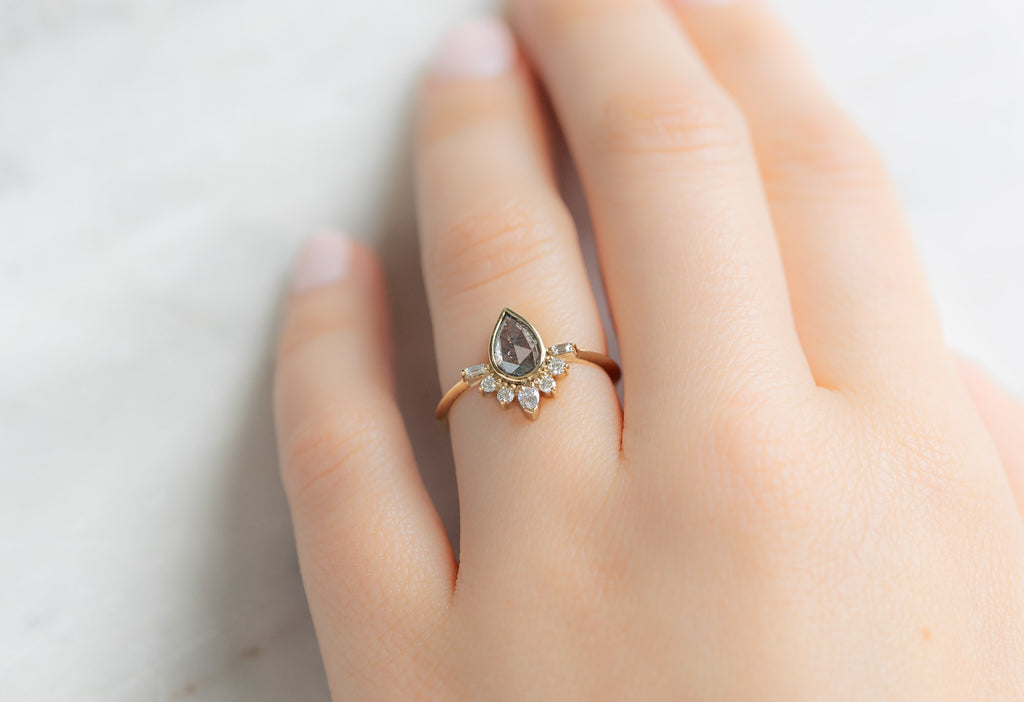 The Posy Ring with a Rose-Cut Salt and Pepper Diamond on Model