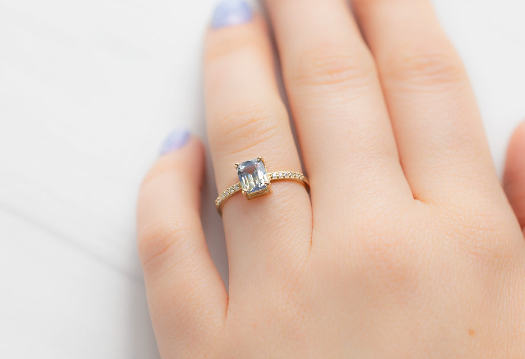 The Willow Ring with a 1.53ct Cushion-Cut Parti Sapphire on Model