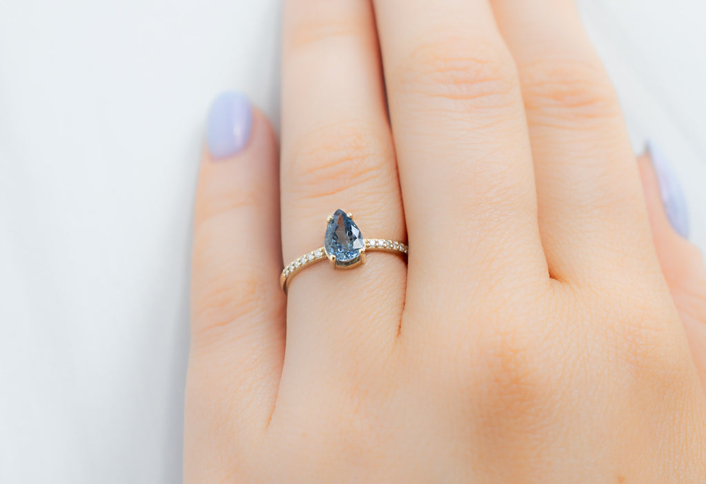 The Willow Ring with a Pear-Cut Sapphire on Model