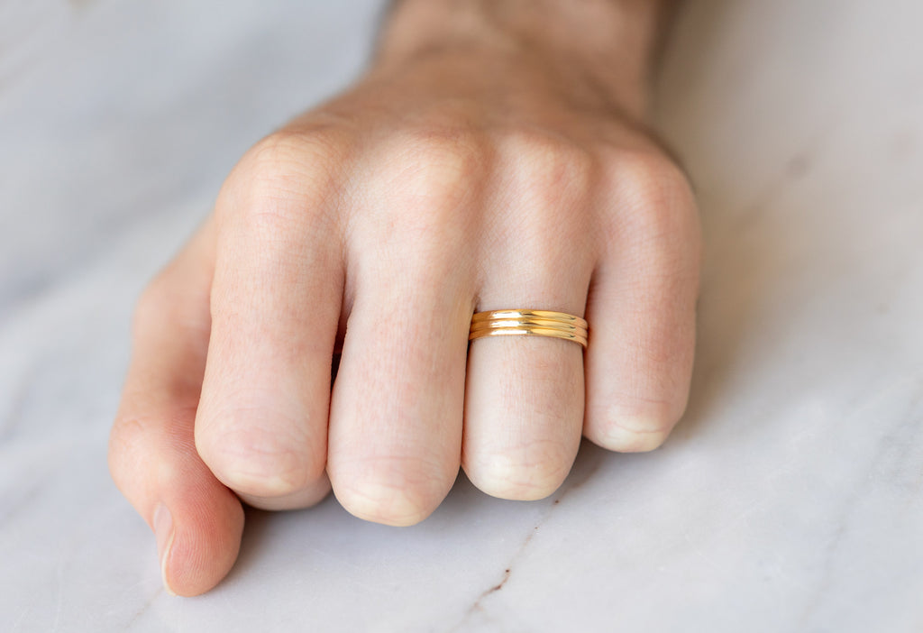 18k Yellow Gold Trio Stacking Ring on Model