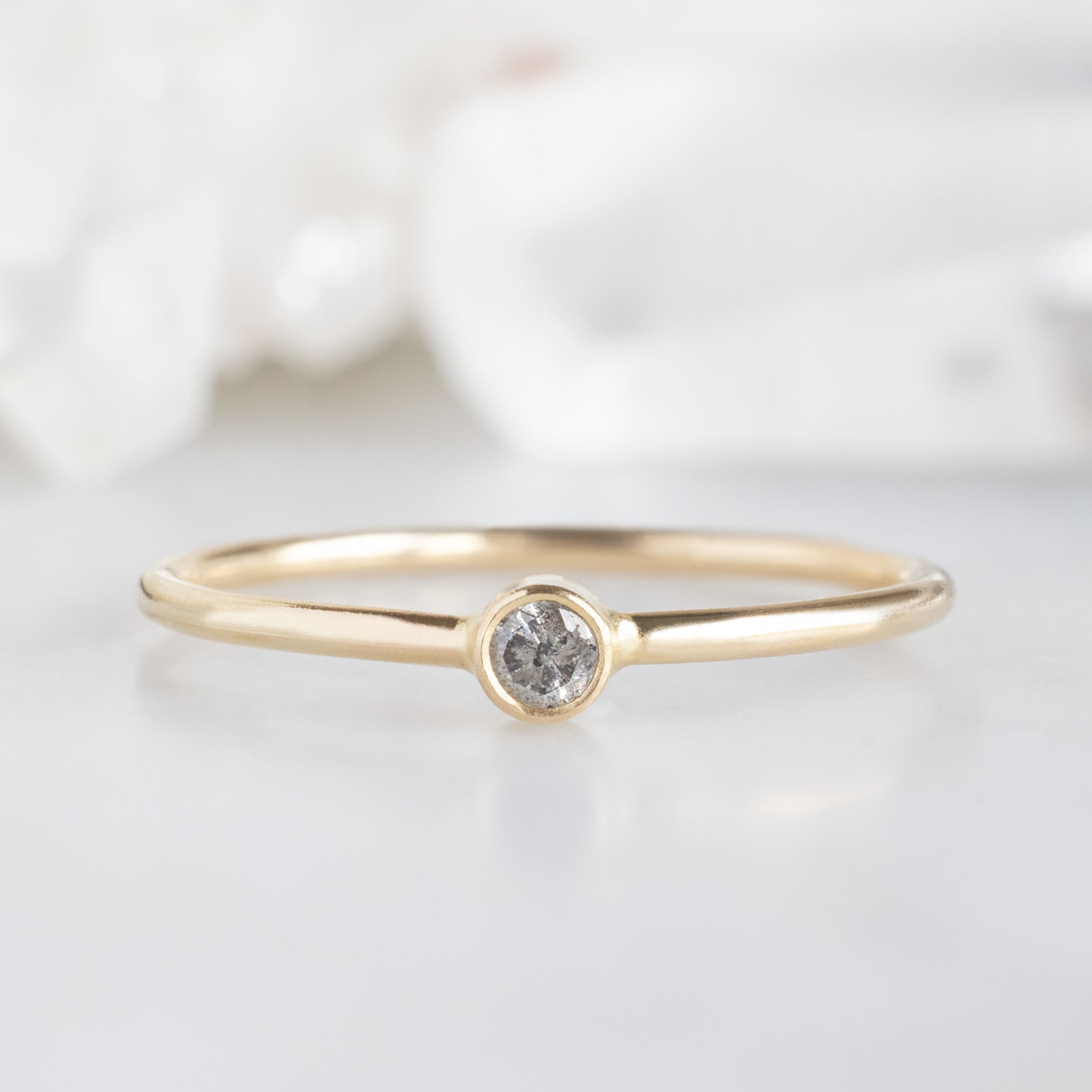 Salt and Pepper Diamond Birthstone Stacking Ring | 10K Yellow Gold