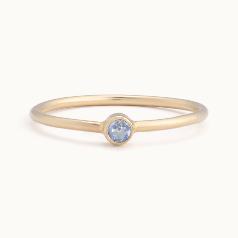 Custom Moonstone Birthstone Stacking Ring | 10K Yellow Gold with white background. 