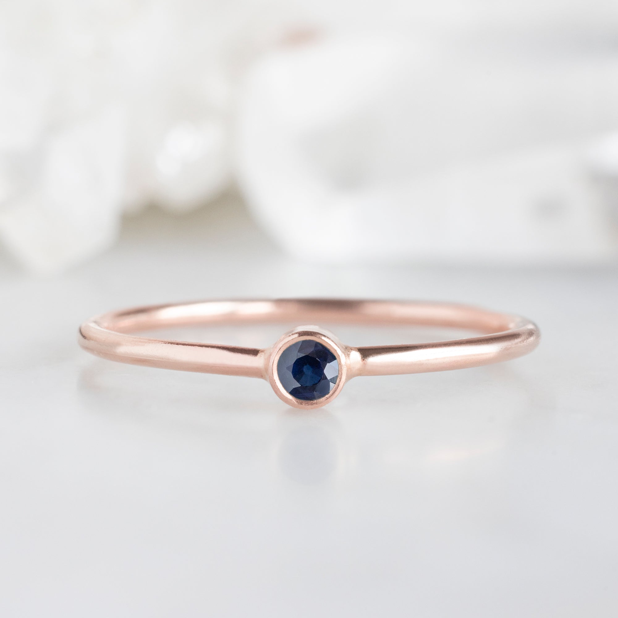 Custom Blue Sapphire Birthstone Stacking Ring | 10K Rose Gold