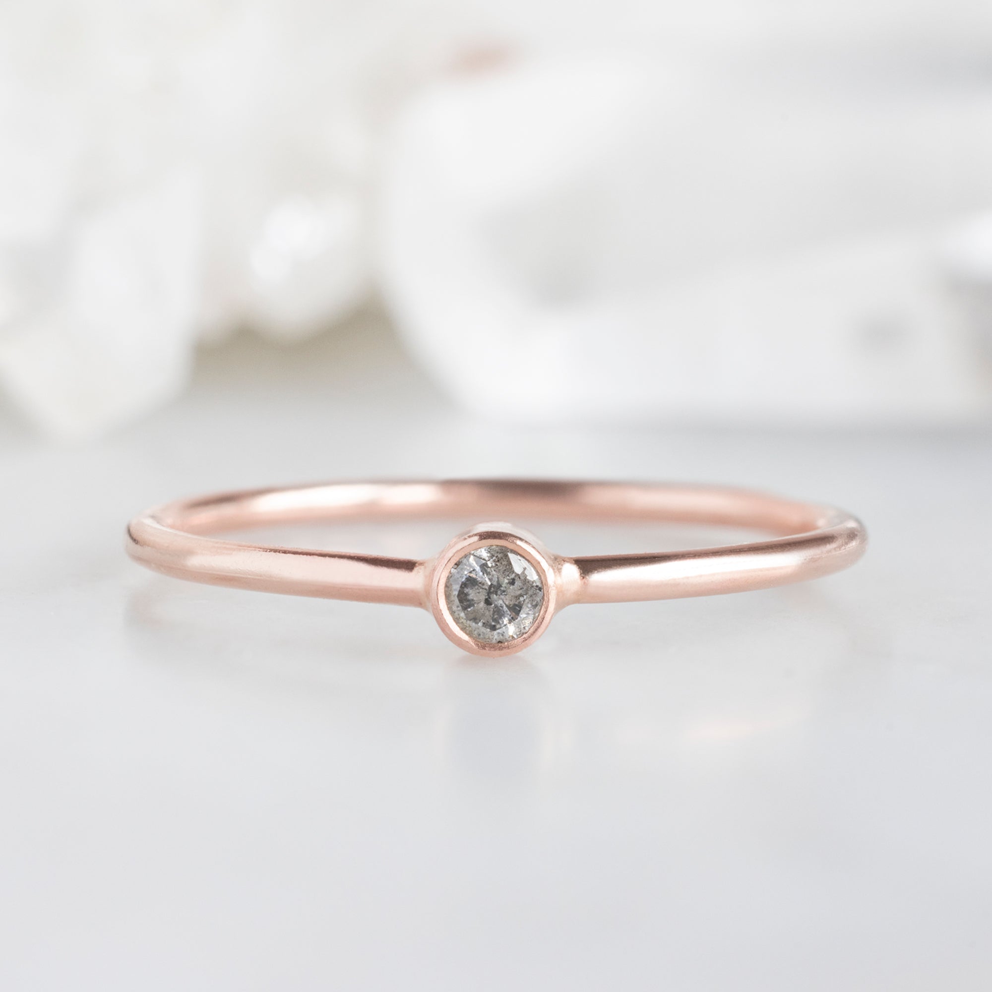 Custom Salt and Pepper Diamond Birthstone Stacking Ring | 10K Rose Gold