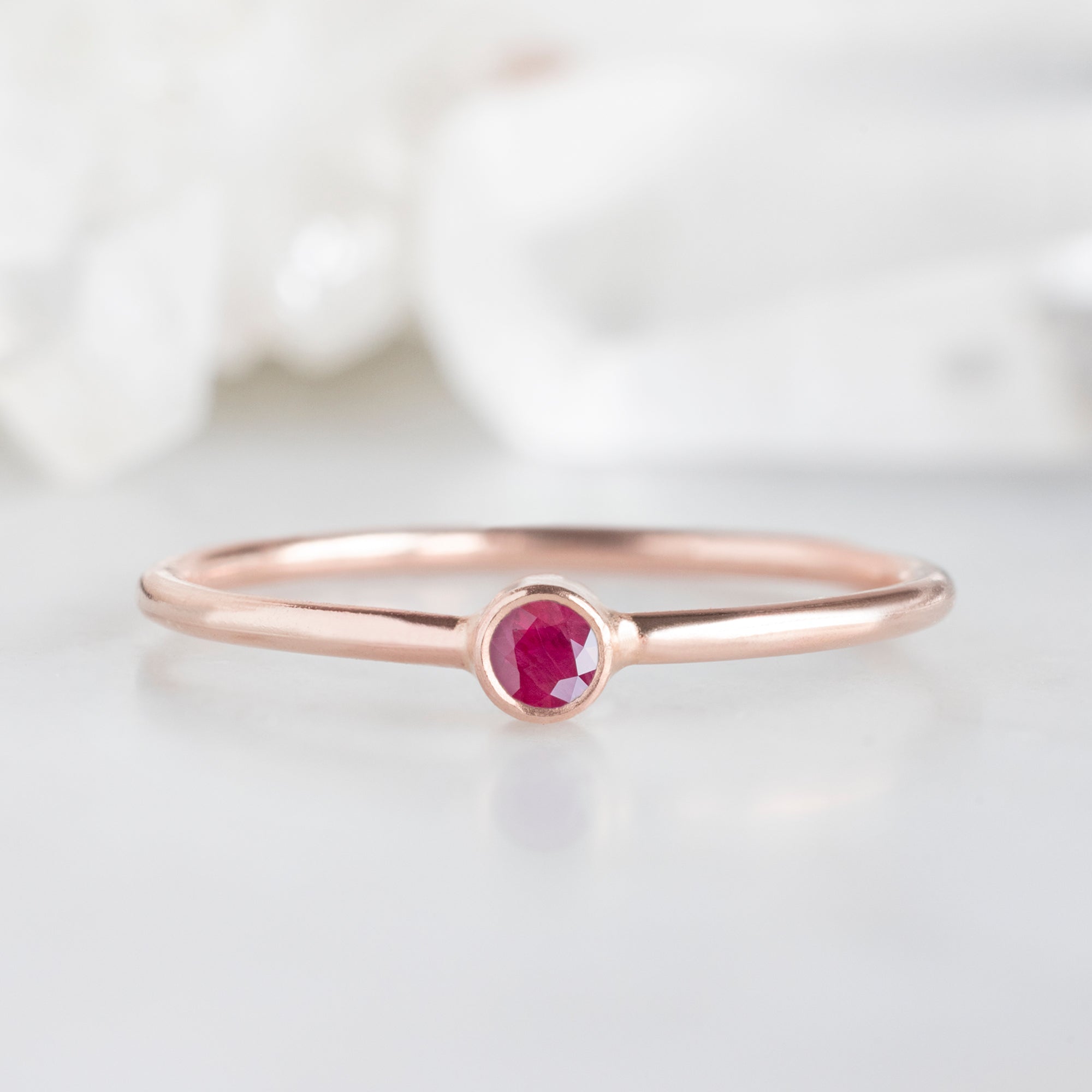 Custom Ruby Birthstone Stacking Ring | 10K Rose Gold