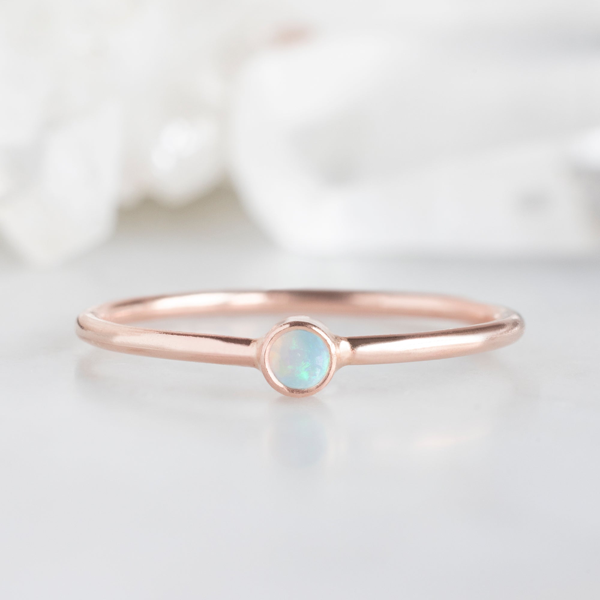 Custom Opal Birthstone Stacking Ring | 10K Rose Gold