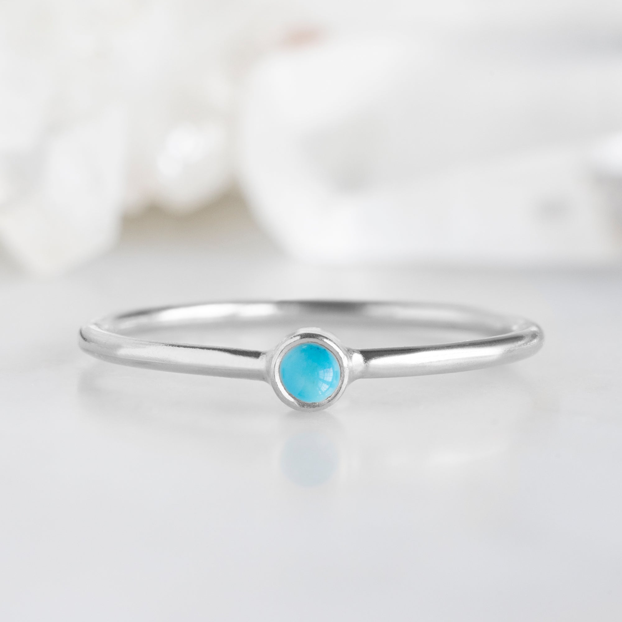 Custom Turquoise Birthstone Stacking Ring | 10K White Gold