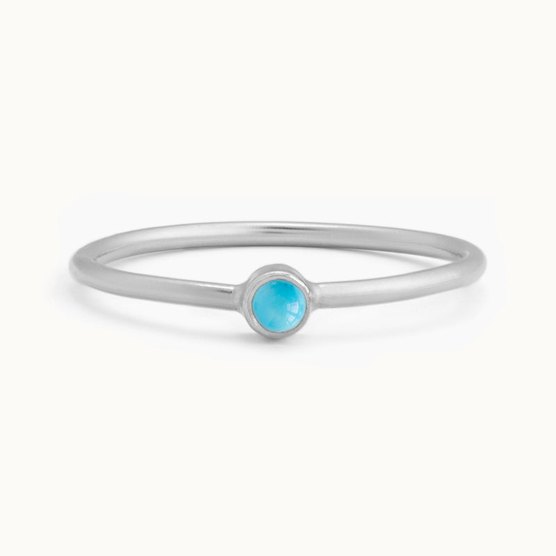 Custom Turquoise Birthstone Stacking Ring | 10K White Gold