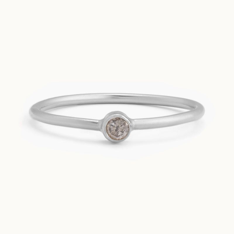 Custom Salt and Pepper Diamond Birthstone Stacking Ring | 10K White Gold