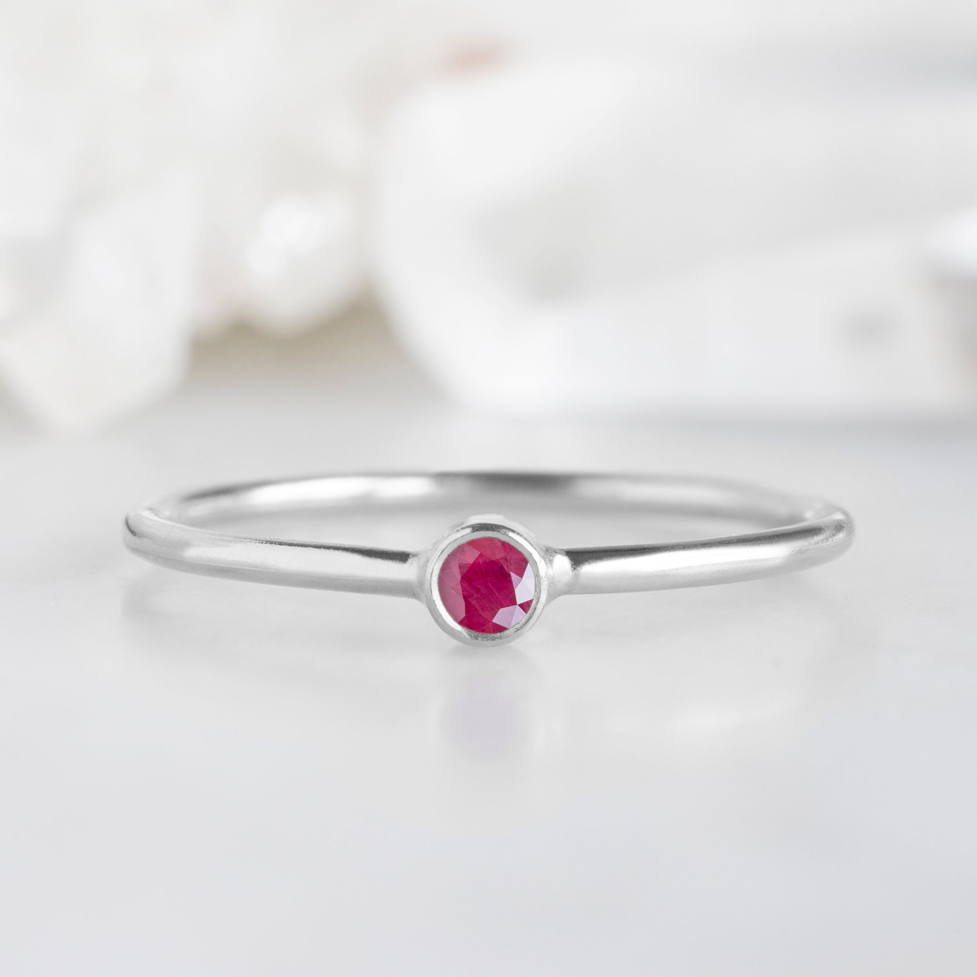 Custom Ruby Birthstone Stacking Ring | 10K White Gold