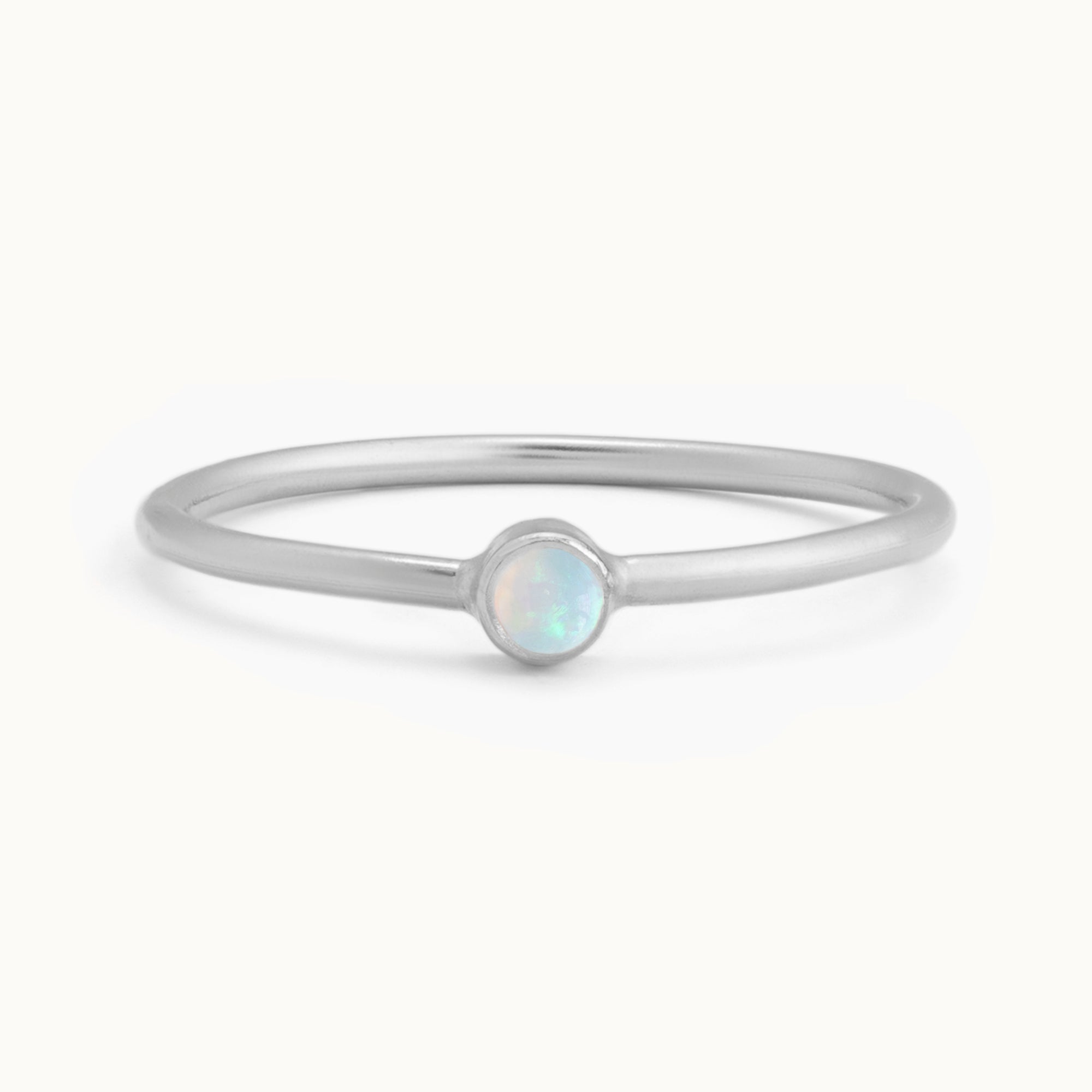 Custom Opal Birthstone Stacking Ring | 10K White Gold with white background. 