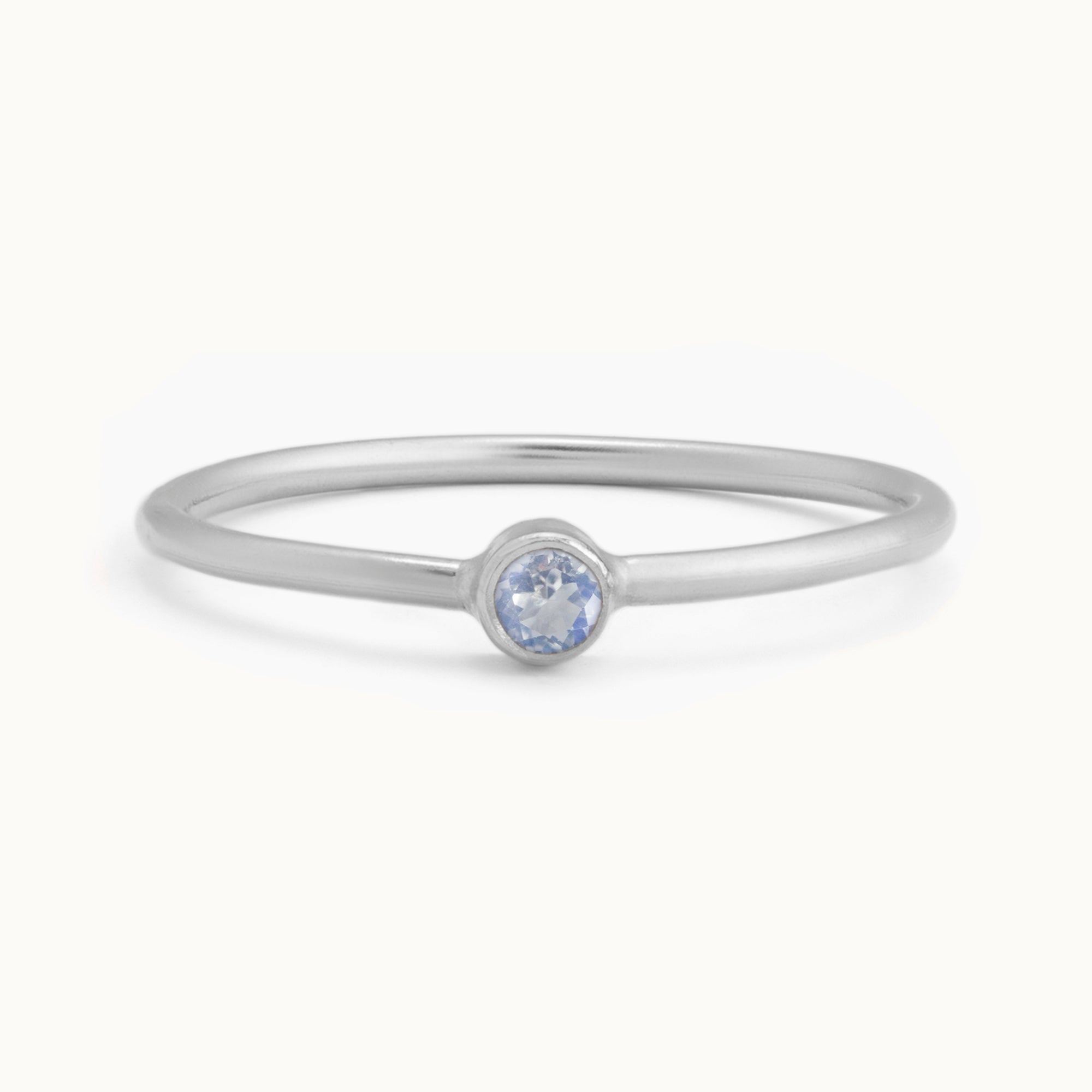 Custom Moonstone Birthstone Stacking Ring | 10K White Gold with white background. 