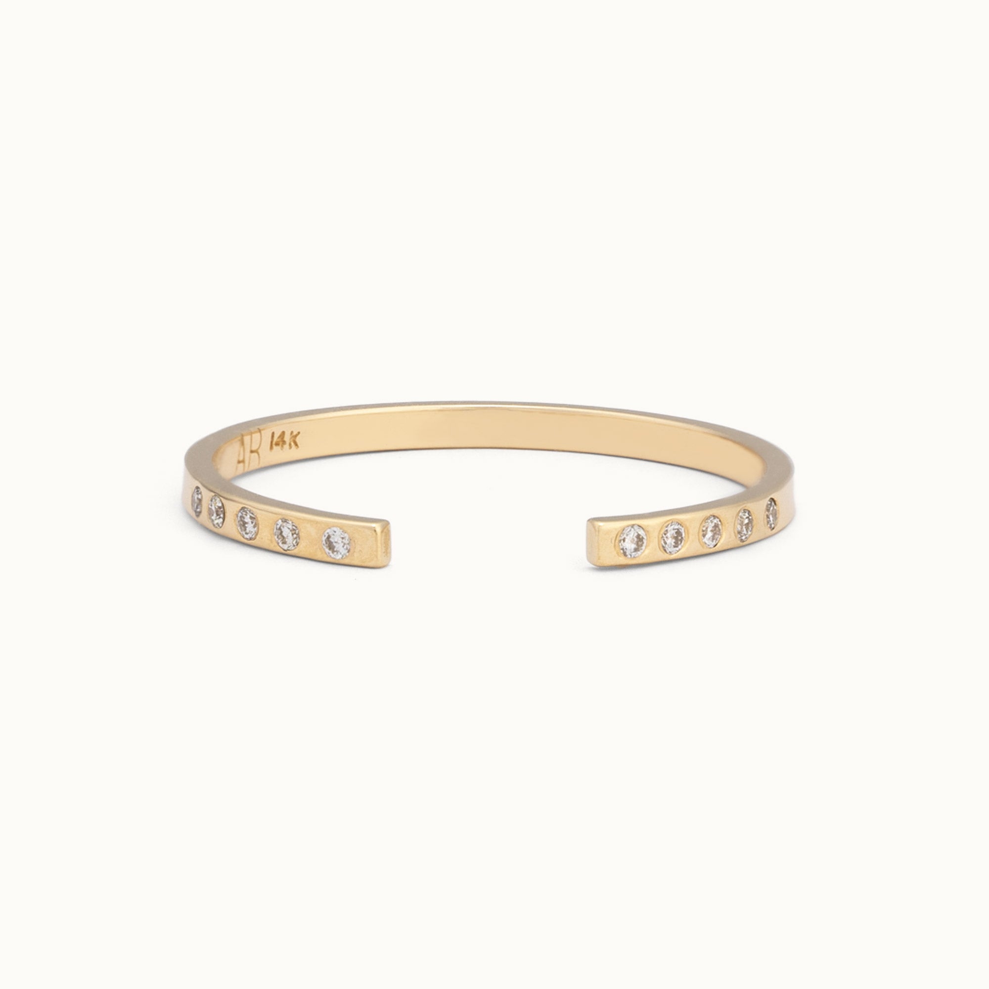 One of a Kind Open Cuff Flush Set White Diamond Pavé Stacking Band | 14K Yellow Gold