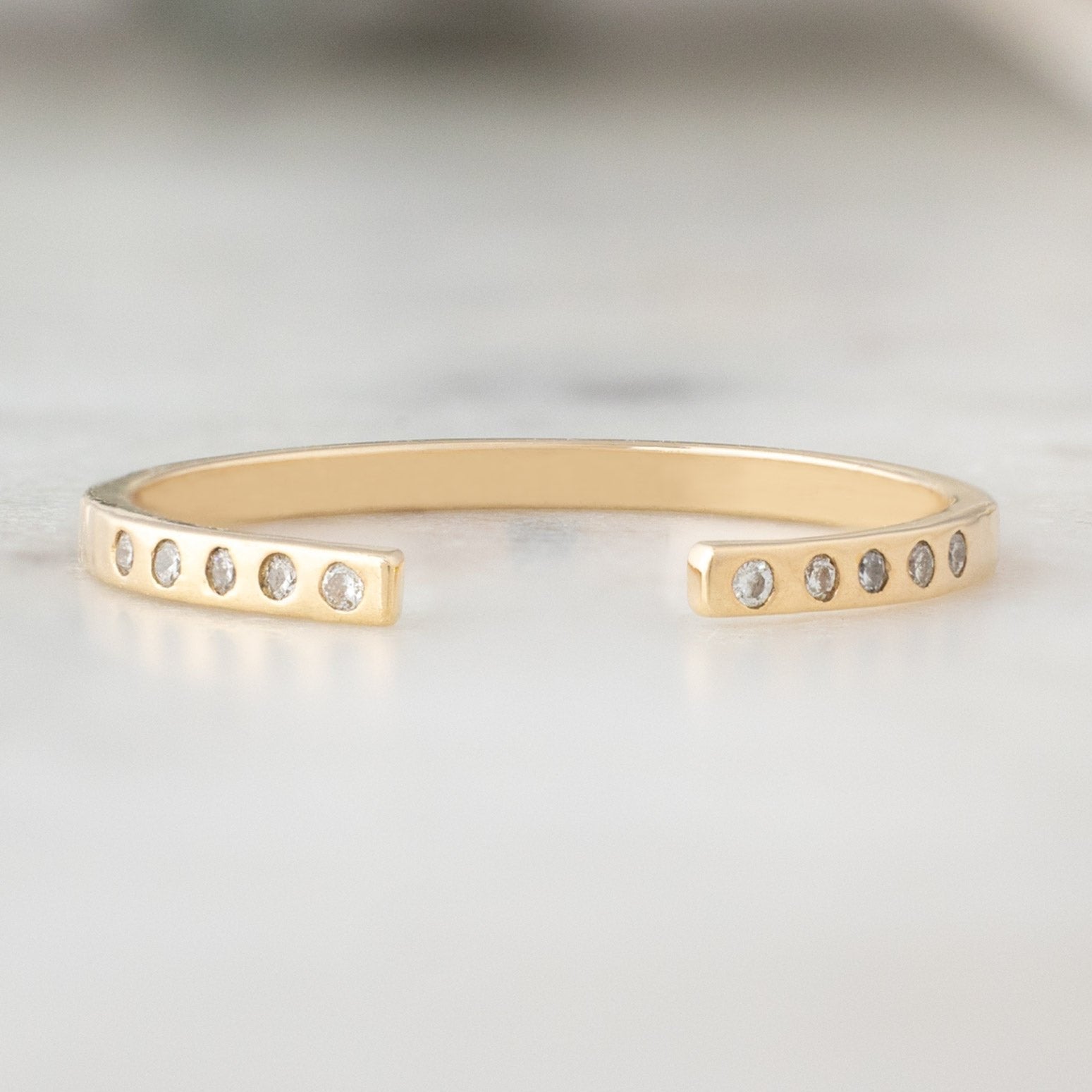 One of a Kind Open Cuff Flush Set Salt and Pepper Diamond Pavé Stacking Band | 14K Yellow Gold