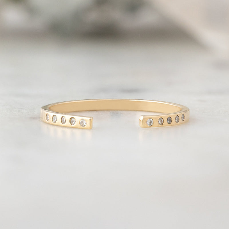 One of a Kind Open Cuff Flush Set Salt and Pepper Diamond Pavé Stacking Band | 14K Yellow Gold