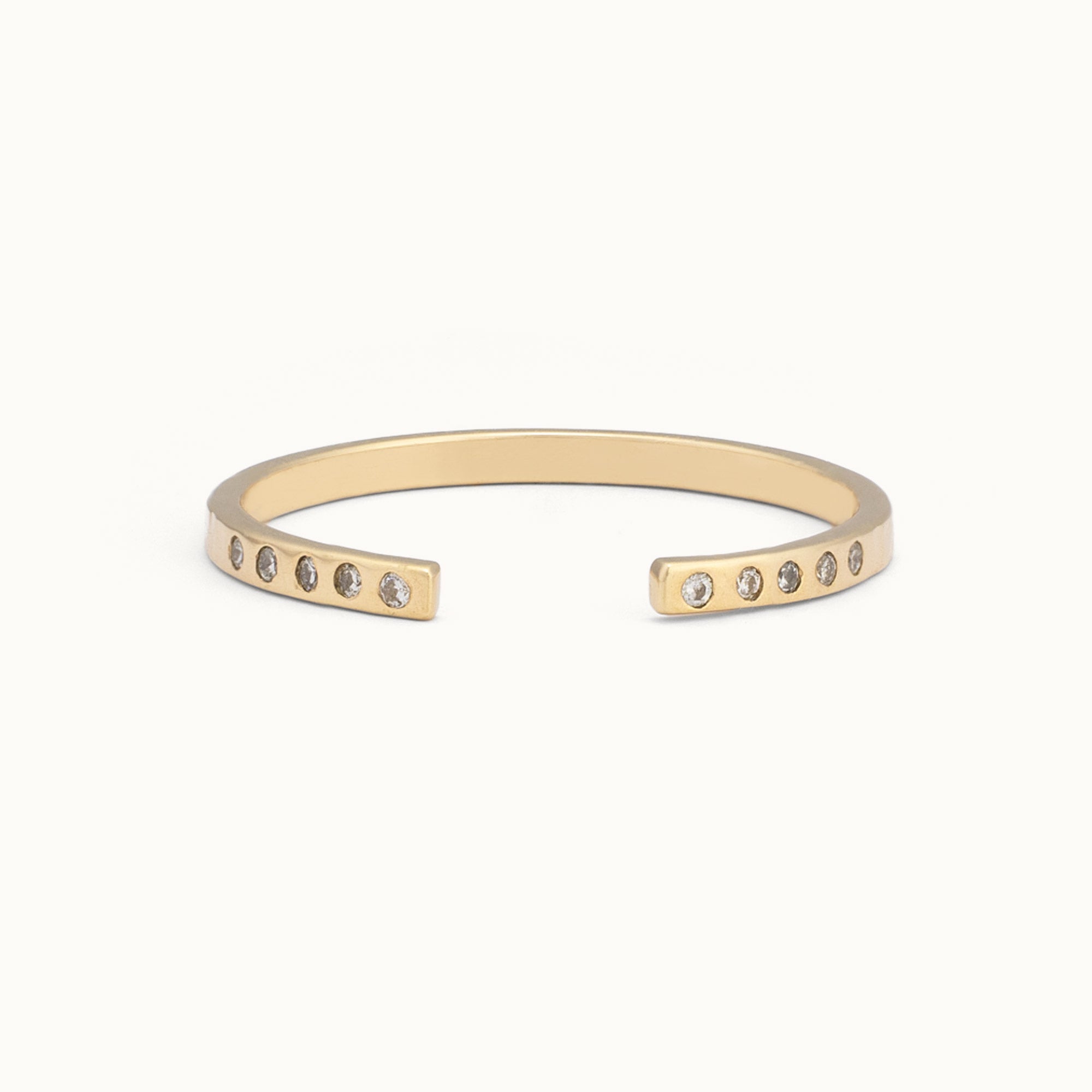 One of a Kind Open Cuff Flush Set Salt and Pepper Diamond Pavé Stacking Band | 14K Yellow Gold