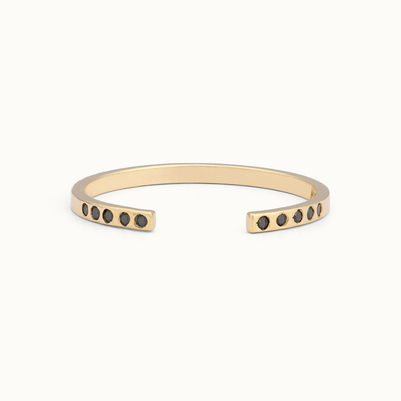 One of a Kind Open Cuff Flush Set Black Diamond Pavé Stacking Band | 14K Yellow Gold