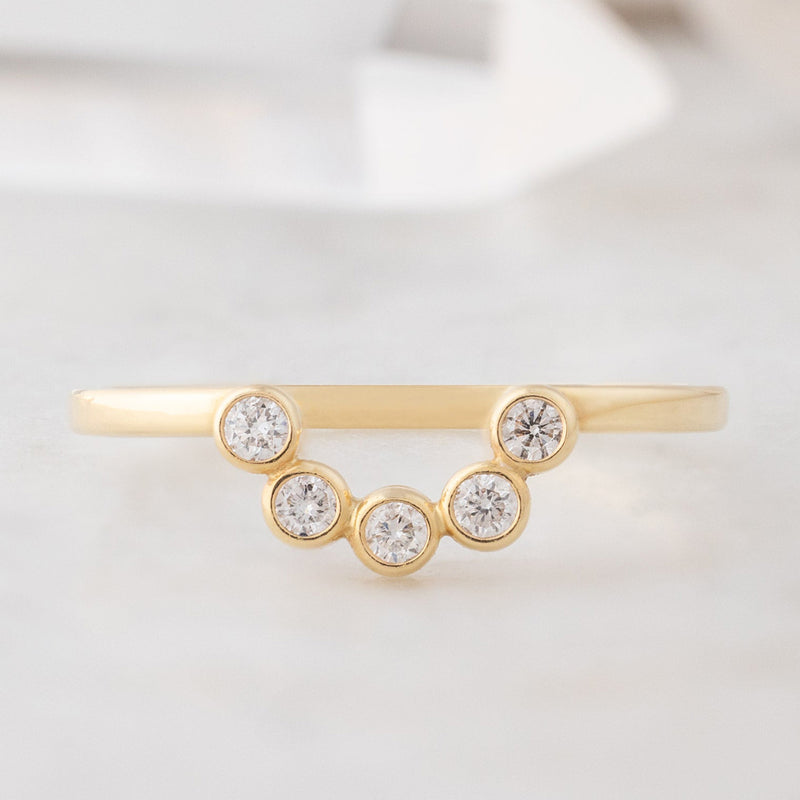 One of a Kind White Diamond Bezel Arc Stacking Band | 14K Yellow Gold