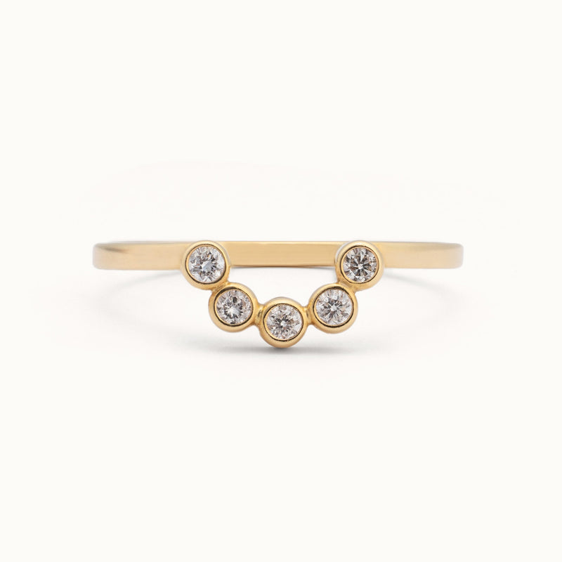 One of a Kind White Diamond Bezel Arc Stacking Band | 14K Yellow Gold