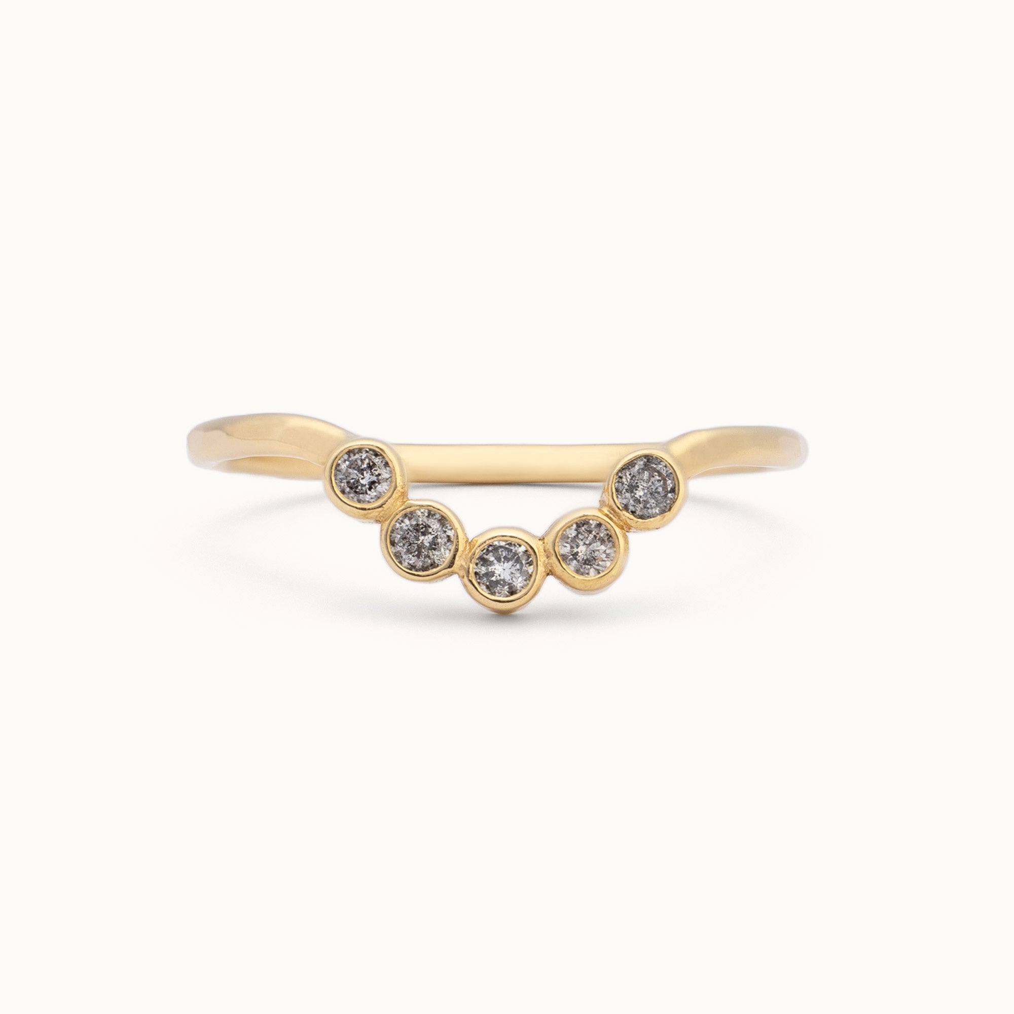 One of a Kind Salt and Pepper Diamond Bezel Arc Stacking Band | 14K Yellow Gold