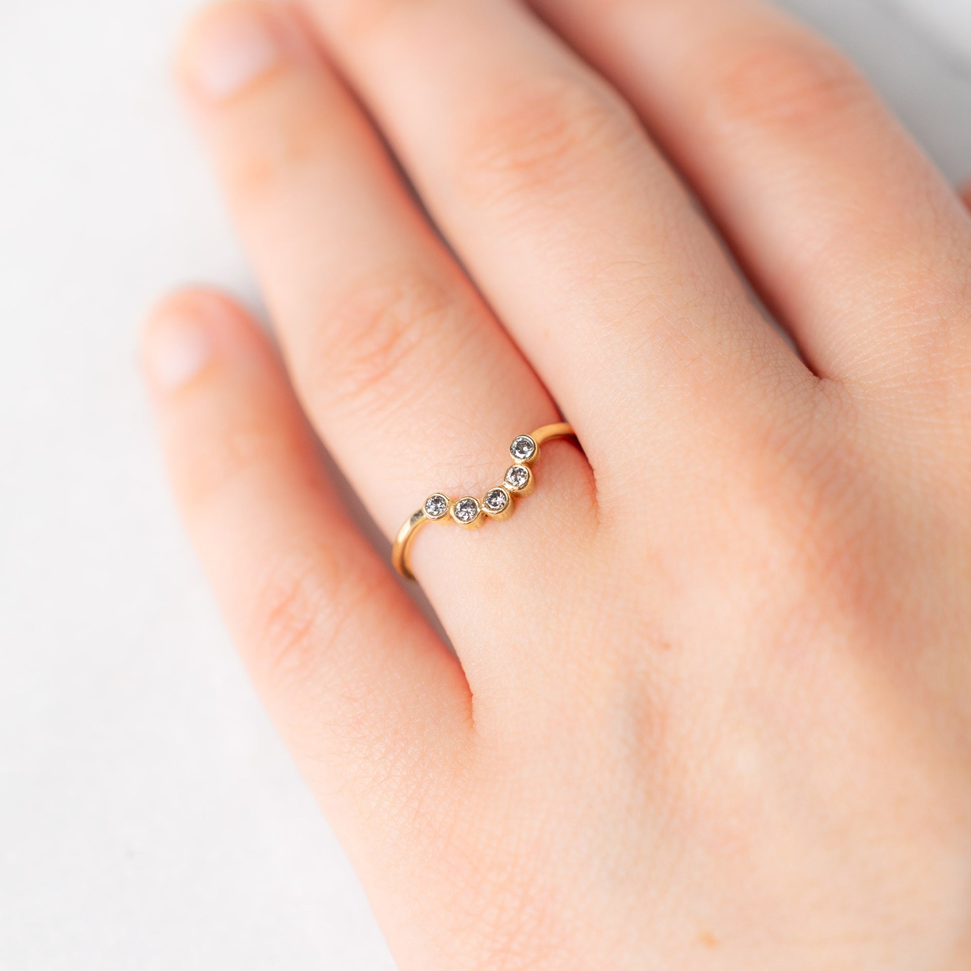 One of a Kind Salt and Pepper Diamond Bezel Arc Stacking Band | 14K Yellow Gold